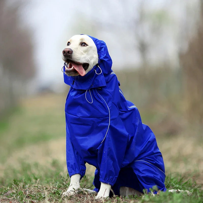 Dog Reflective Raincoat Waterproof Zipper Clothes Hight Neck Hooded Jumpsuit