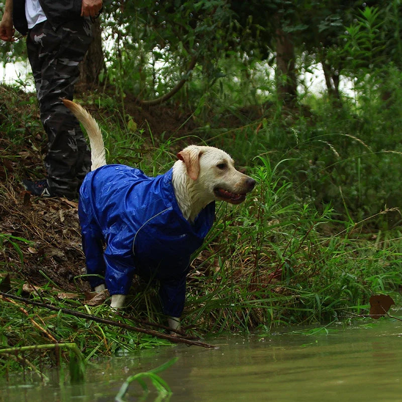 Dog Reflective Raincoat Waterproof Zipper Clothes Hight Neck Hooded Jumpsuit