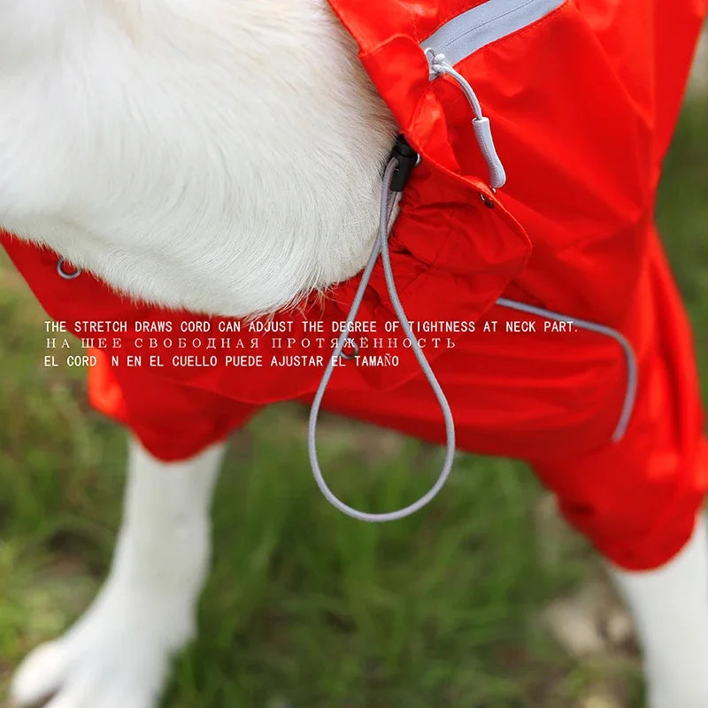 Dog Reflective Raincoat Waterproof Zipper Clothes Hight Neck Hooded Jumpsuit