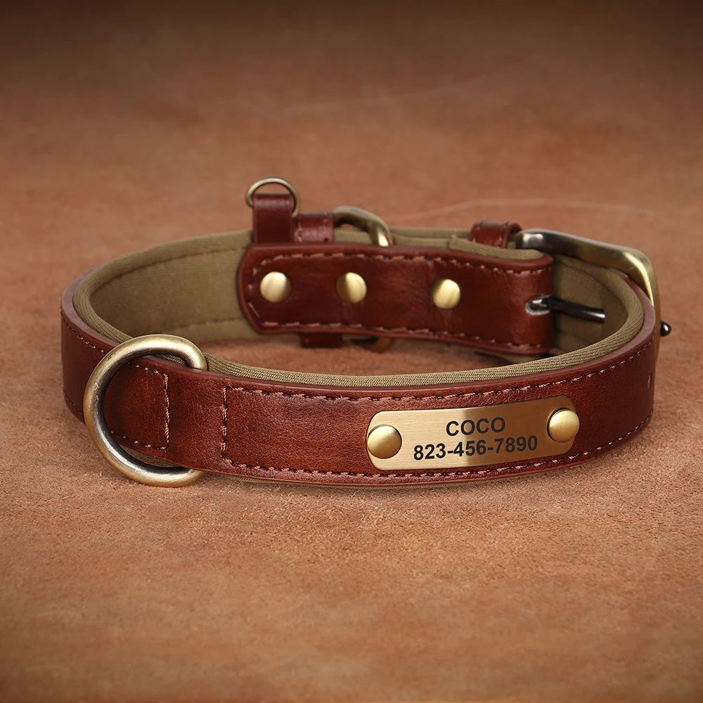 Personalized Dog Collar Custom Engraved PU Leather Dog Collars Free Engraving