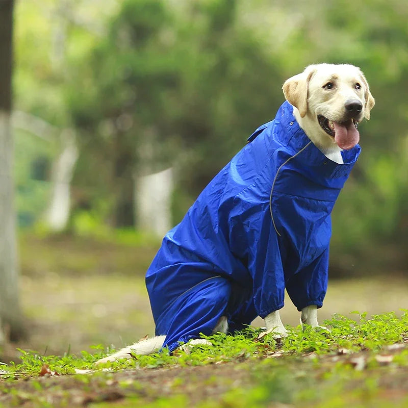 Dog Reflective Raincoat Waterproof Zipper Clothes Hight Neck Hooded Jumpsuit