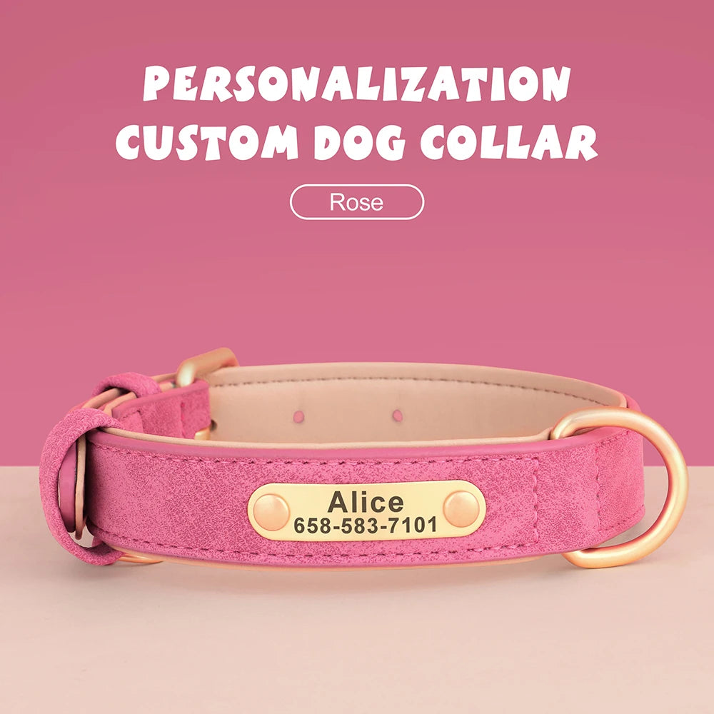 Personalized Dog Collar Custom Engraved PU Leather Dog Collars Free Engraving