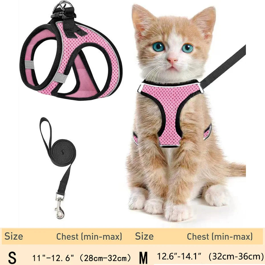 Cat Harness and Leash for Walking Escape Proof, Adjustable Kitten Vest Harness Reflective Soft Mesh Puppy Harness for Outdoor, C