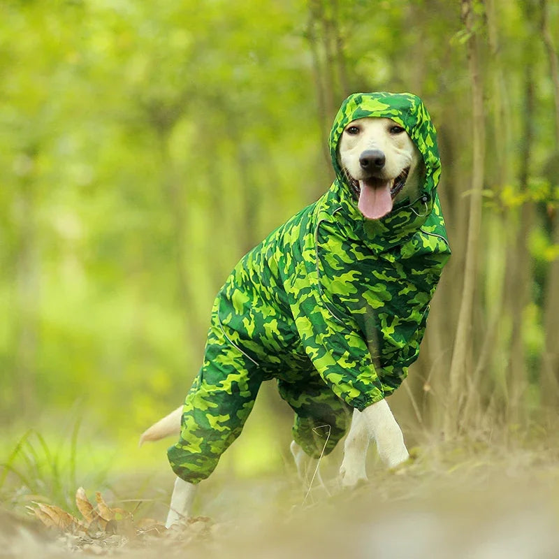 Dog Reflective Raincoat Waterproof Zipper Clothes Hight Neck Hooded Jumpsuit